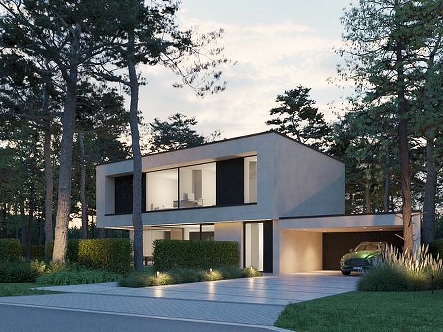 Impressie van een moderne woning voor open bebouwing op het perceel
