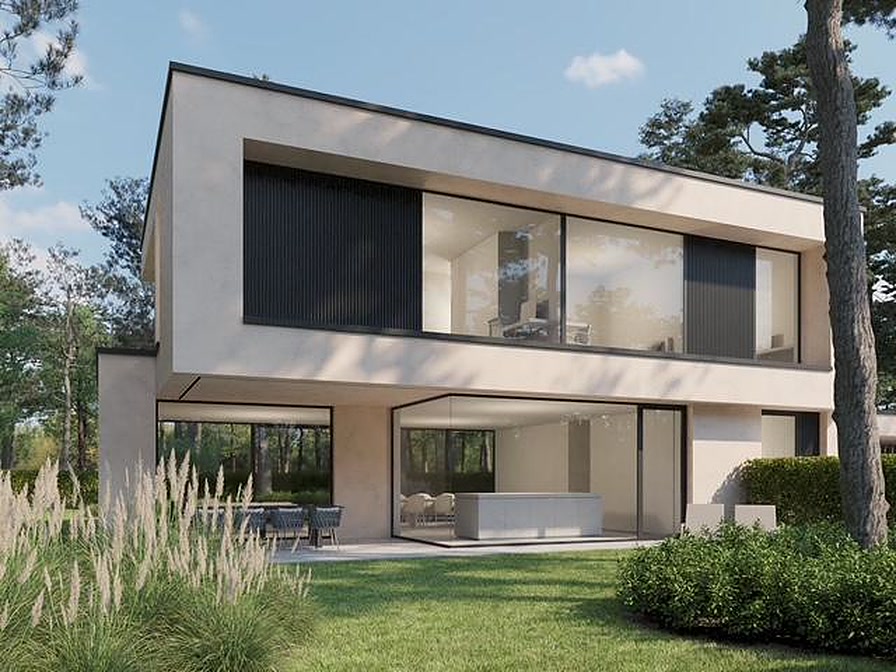 Impressie van de tuinzijde van een mogelijke woning, met terras richting het groen